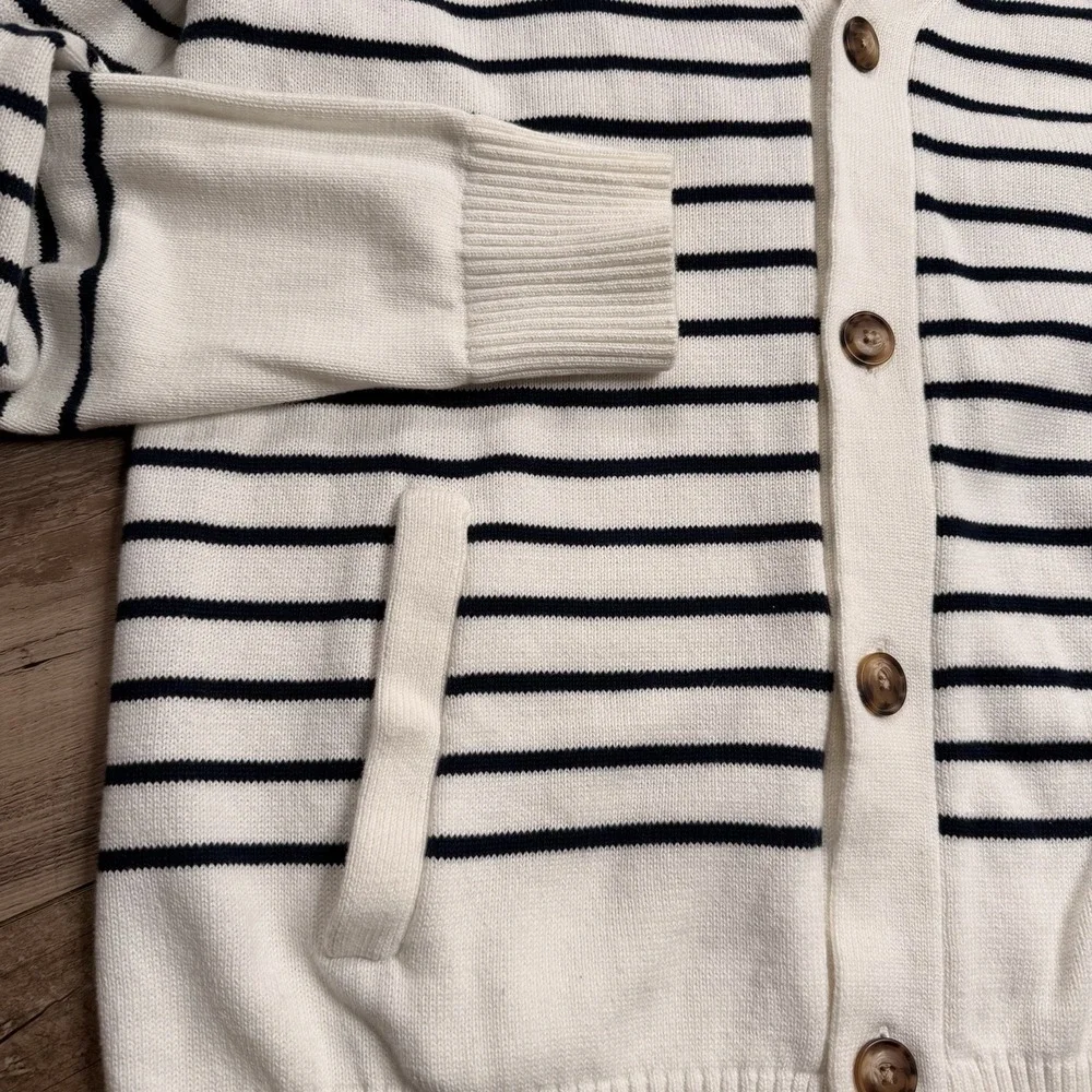 Tommy Hilfiger Shawl Collar Knit Cardigan Ivory & Black Striped Men's XL 100%cot